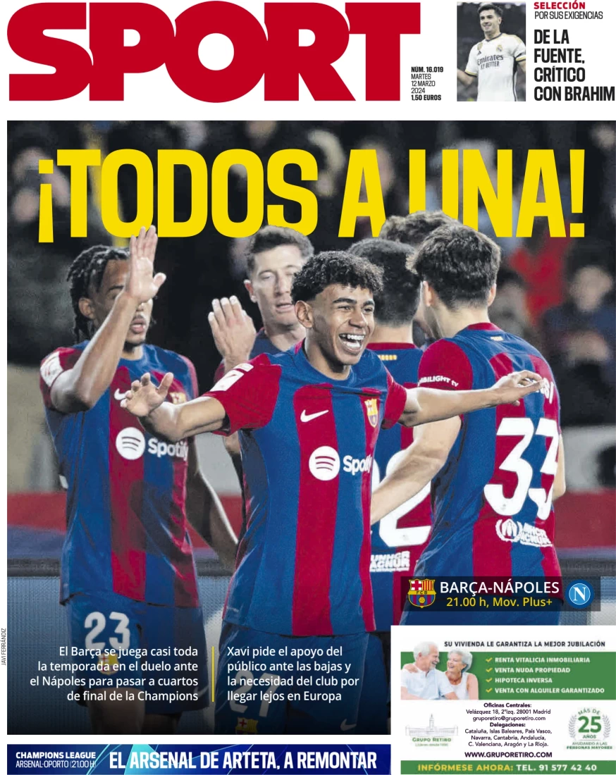 anteprima della prima pagina di sport-barcelona del 12/03/2024