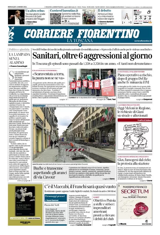 anteprima della prima pagina di corriere-fiorentino del 13/03/2024