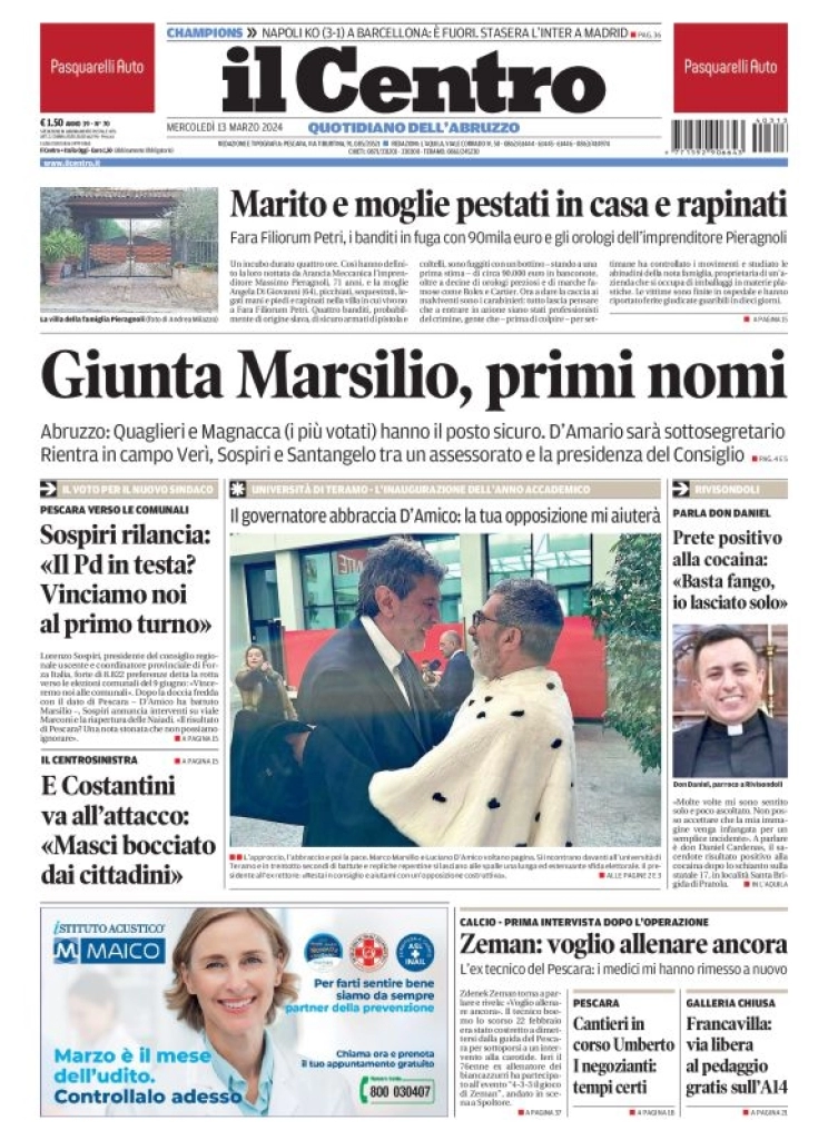 prima pagina - Il Centro (Pescara) del 13/03/2024