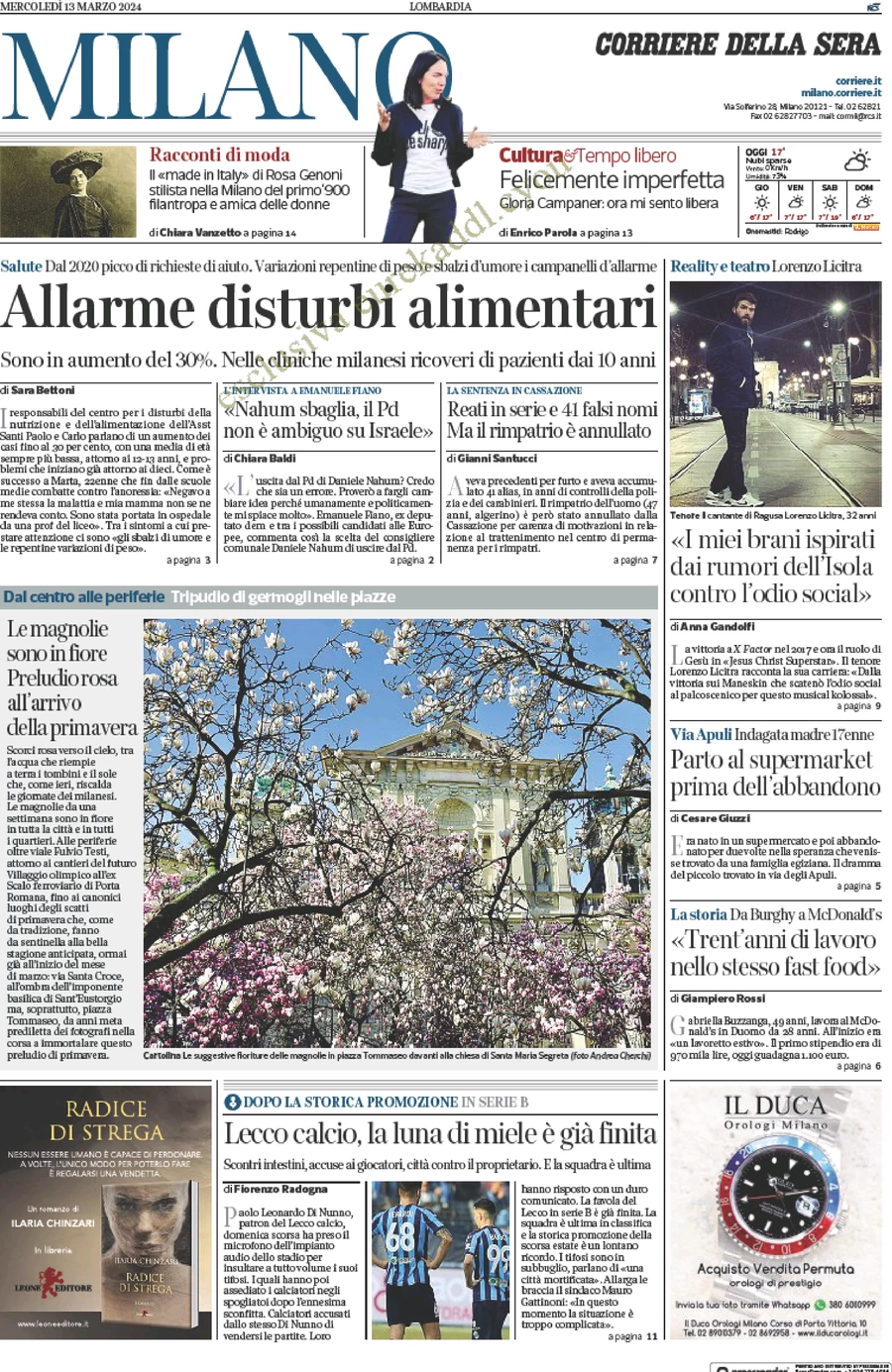 anteprima della prima pagina di corriere-della-sera-milano del 13/03/2024