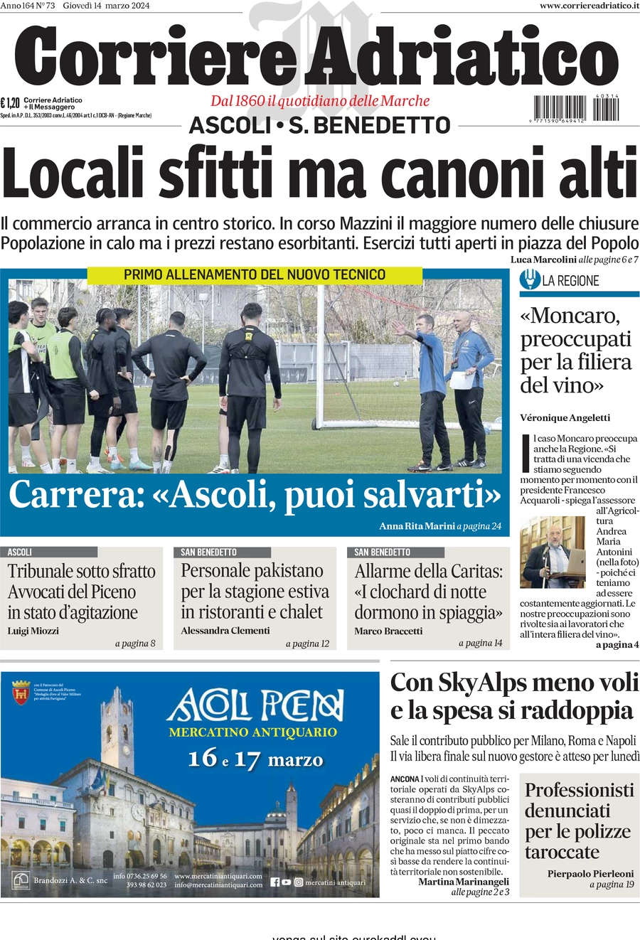 anteprima della prima pagina di corriere-adriatico-ascoli del 14/03/2024