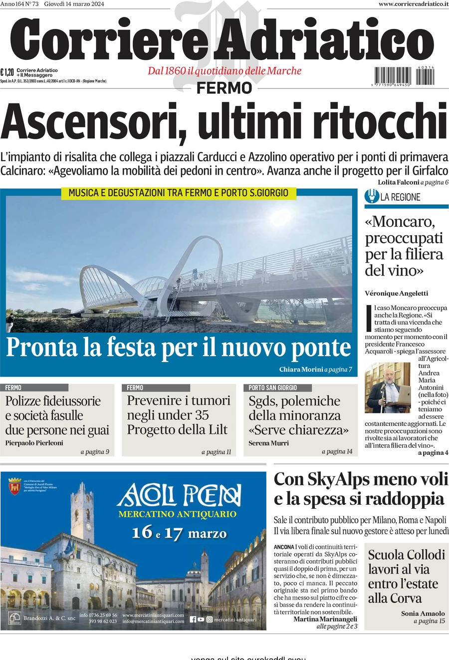 anteprima della prima pagina di corriere-adriatico-fermo del 14/03/2024