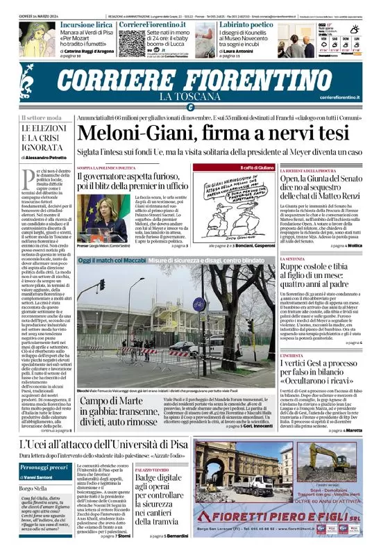 anteprima della prima pagina di corriere-fiorentino del 14/03/2024