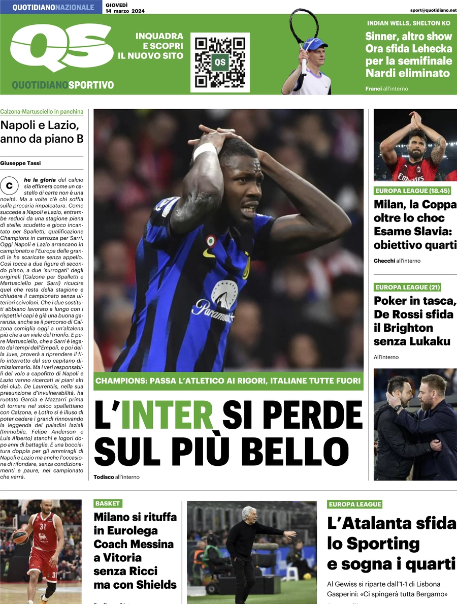 prima pagina - QS Quotidiano Sportivo del 14/03/2024