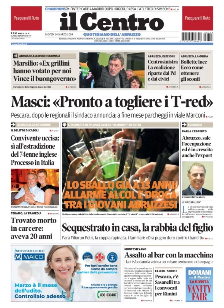 prima pagina - Il Centro (Pescara) del 14/03/2024