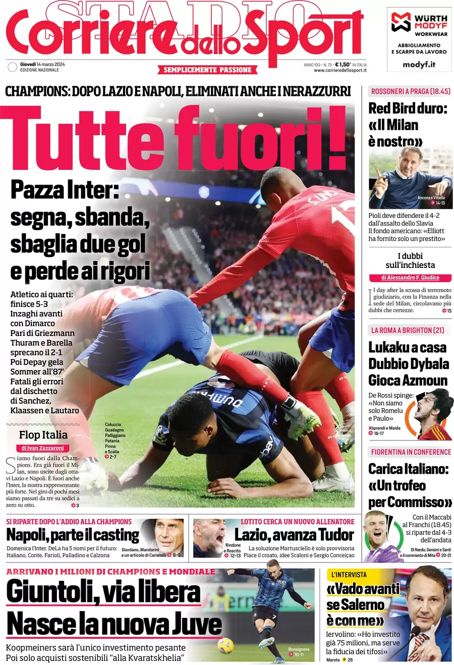 prima pagina - Corriere dello Sport del 14/03/2024