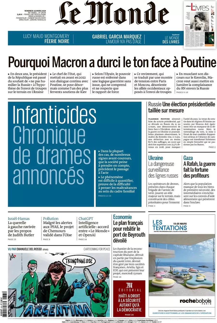 prima pagina - Le Monde del 14/03/2024