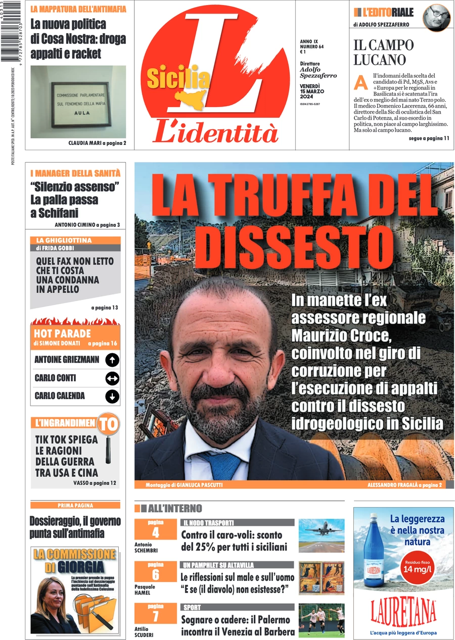anteprima della prima pagina di lidentit-della-sicilia del 15/03/2024