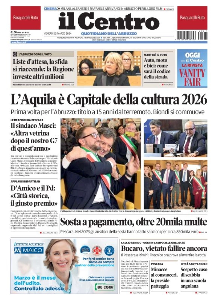 prima pagina - Il Centro (Pescara) del 15/03/2024