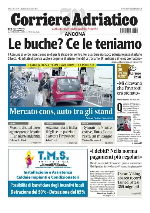 anteprima della prima pagina di corriere-adriatico-ancona del 15/03/2024