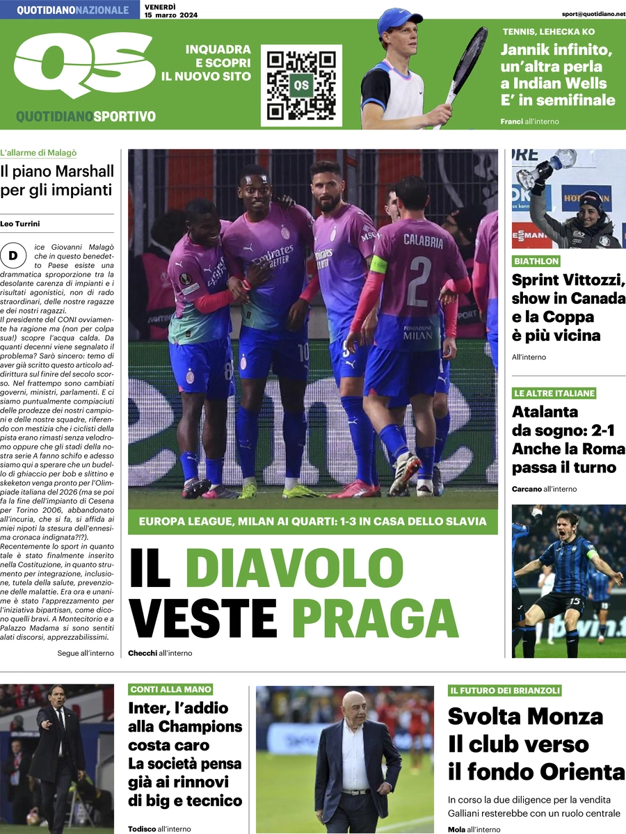 prima pagina - QS Quotidiano Sportivo del 15/03/2024