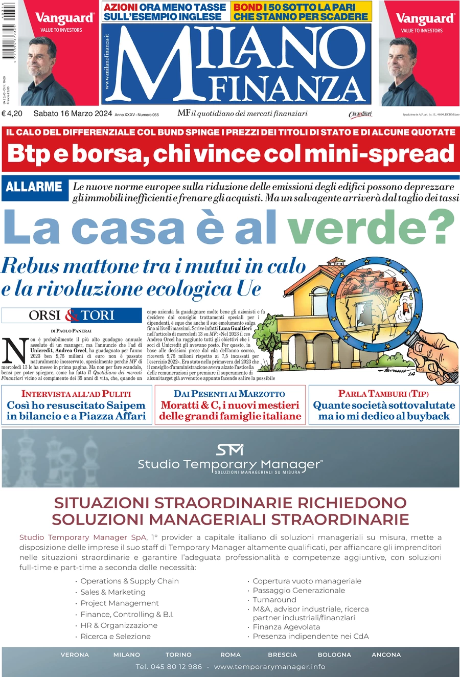 prima pagina - MF Milano Finanza del 16/03/2024