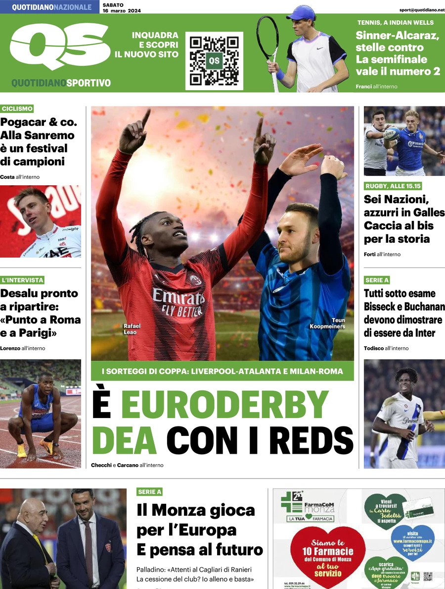 prima pagina - QS Quotidiano Sportivo del 16/03/2024