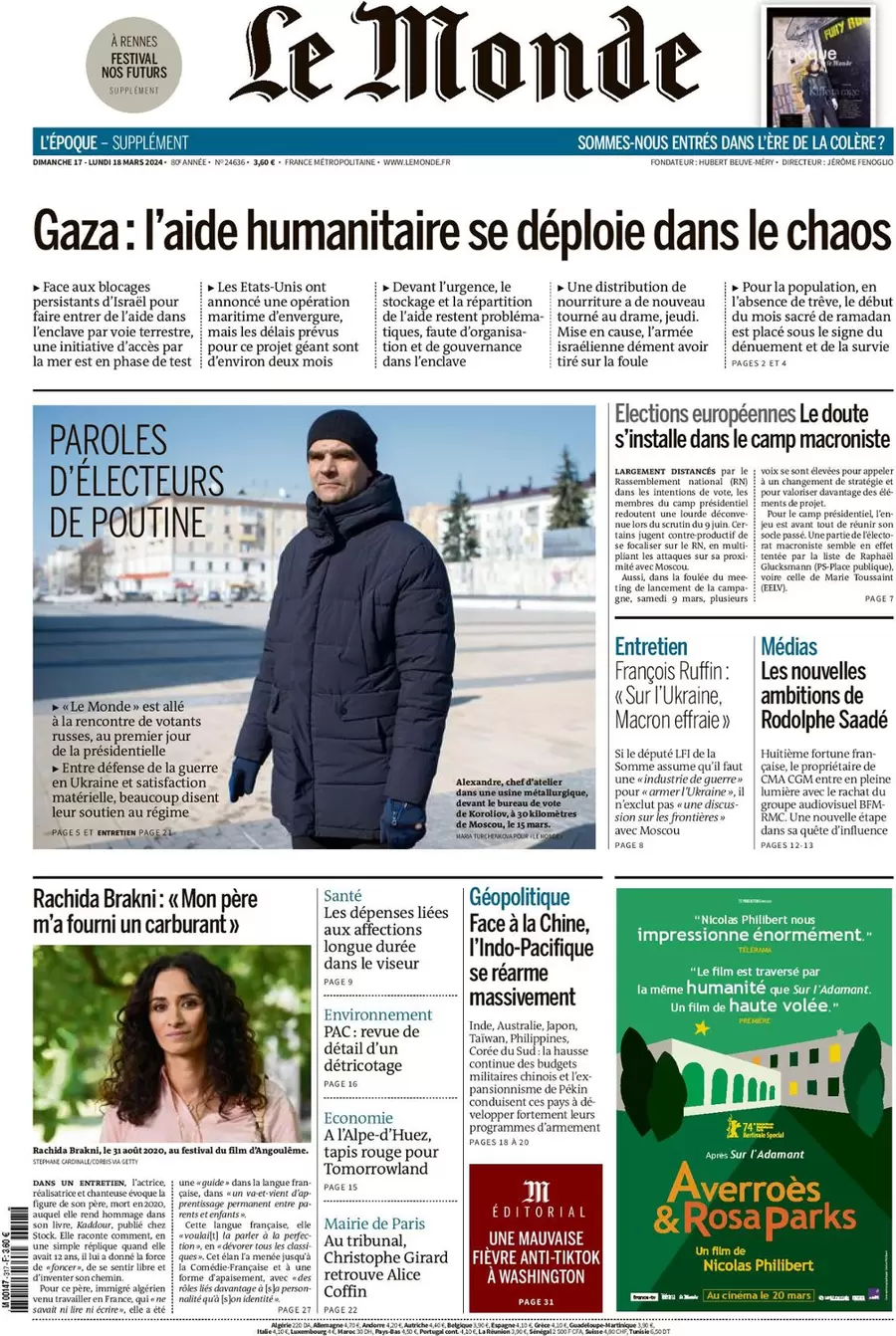 prima pagina - Le Monde del 16/03/2024