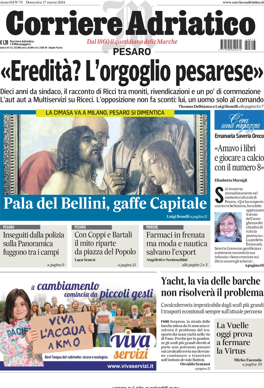 anteprima della prima pagina di corriere-adriatico-pesaro del 17/03/2024