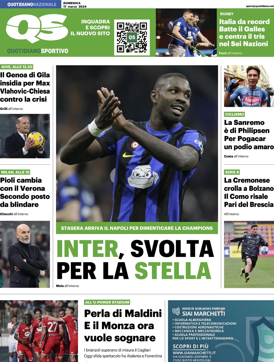 prima pagina - QS Quotidiano Sportivo del 17/03/2024