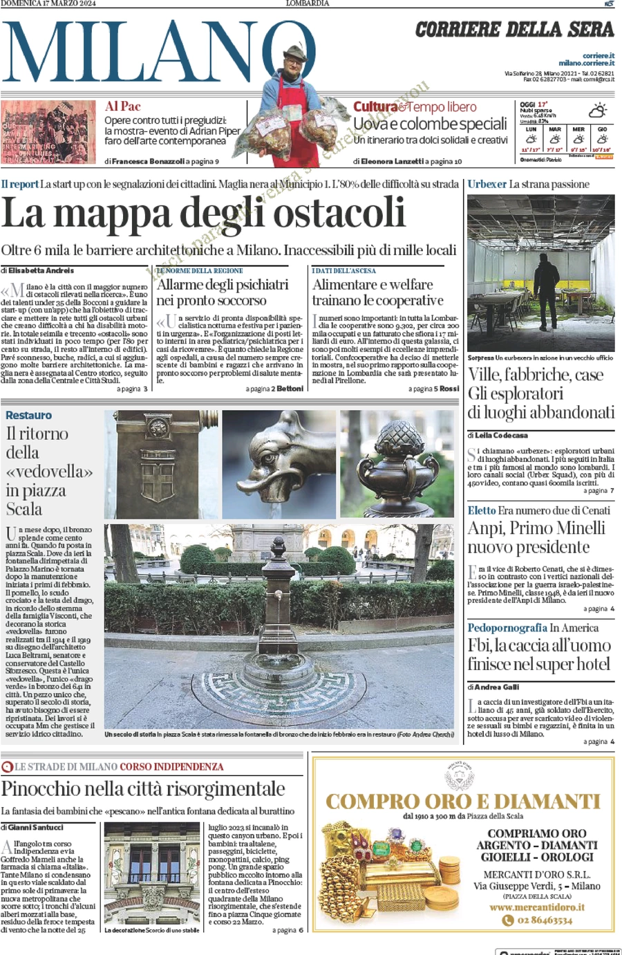 anteprima della prima pagina di corriere-della-sera-milano del 17/03/2024