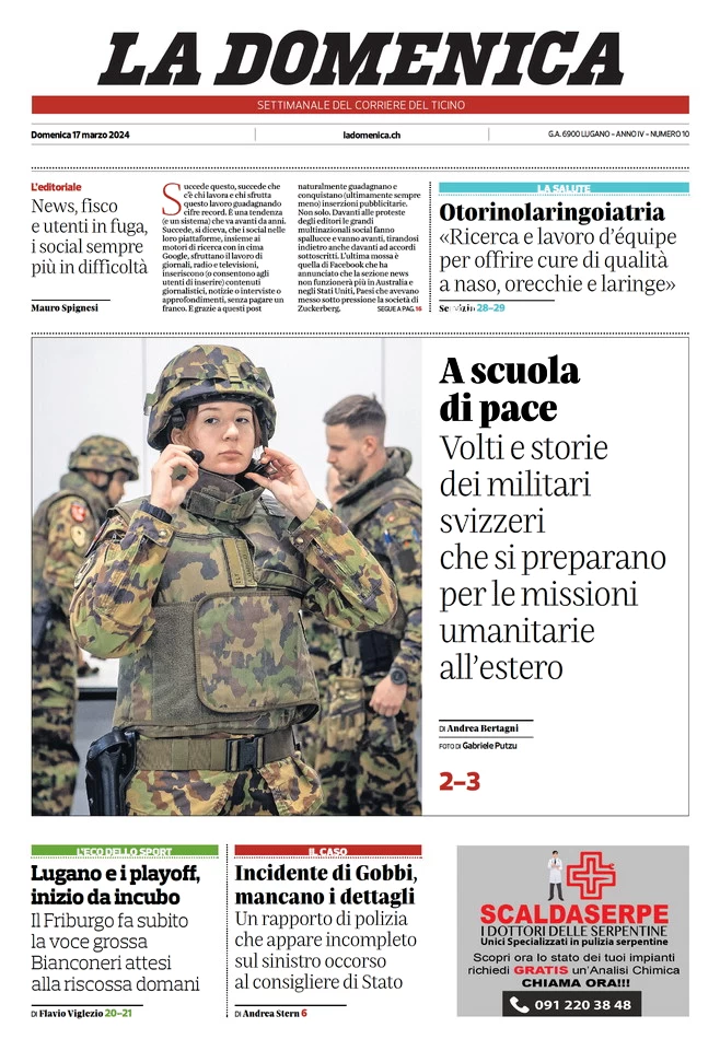 prima pagina - Corriere del Ticino del 17/03/2024