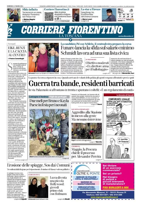 anteprima della prima pagina di corriere-fiorentino del 17/03/2024