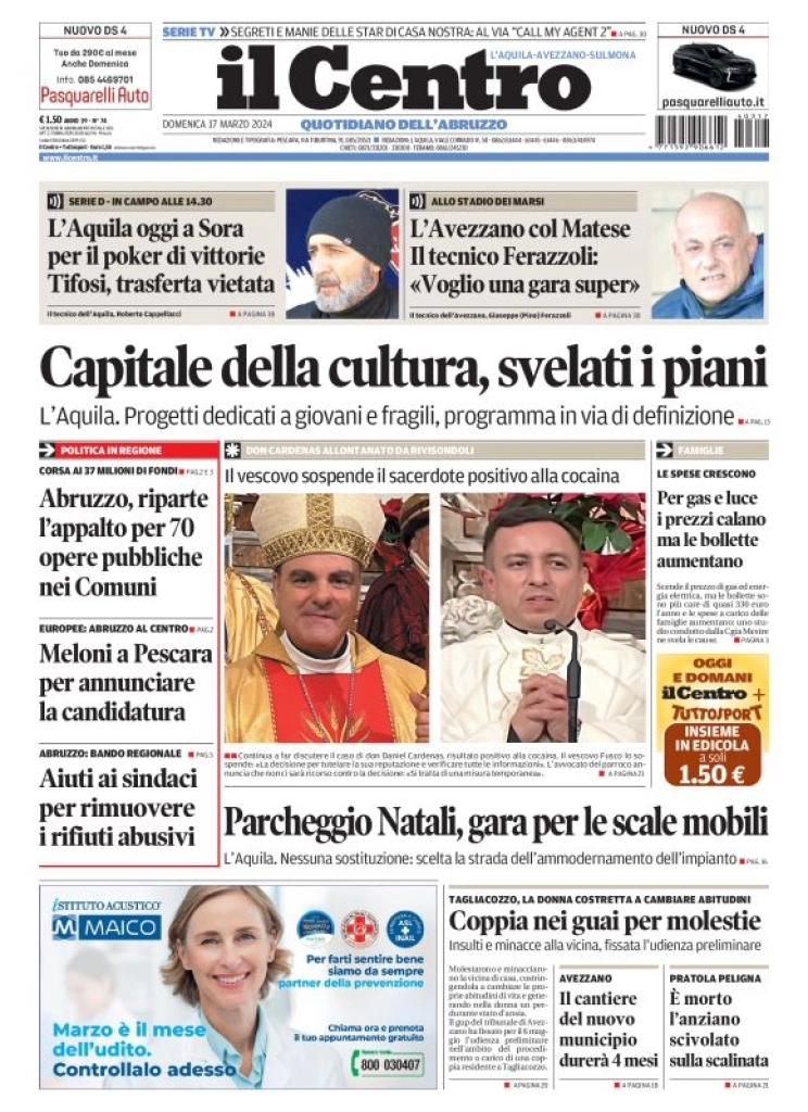 prima pagina - Il Centro (L'Aquila) del 17/03/2024