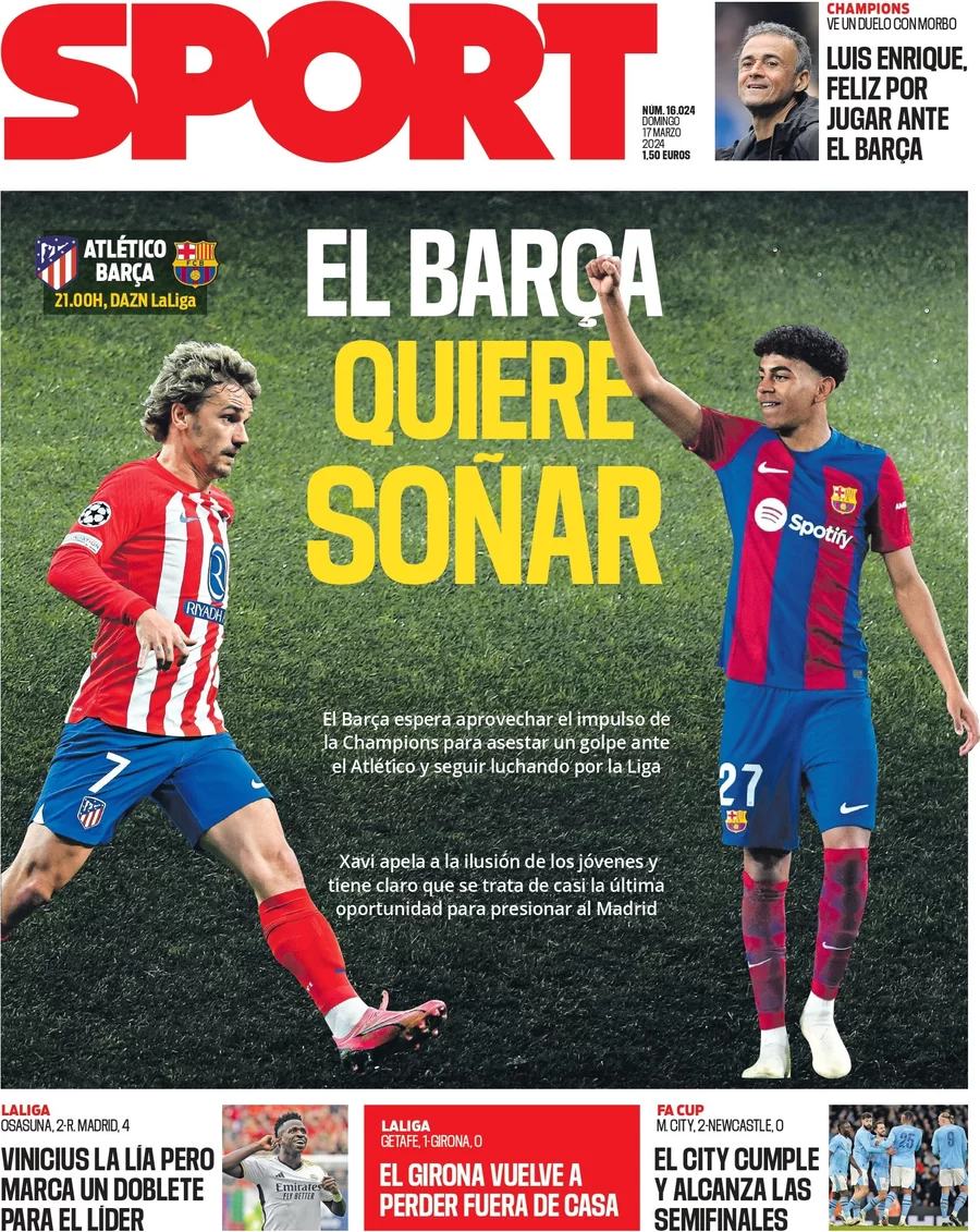 anteprima della prima pagina di sport-barcelona del 17/03/2024