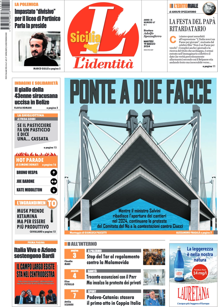 anteprima della prima pagina di lidentit-della-sicilia del 18/03/2024