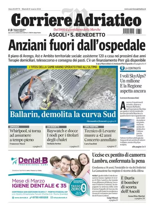 anteprima della prima pagina di corriere-adriatico-ascoli del 18/03/2024