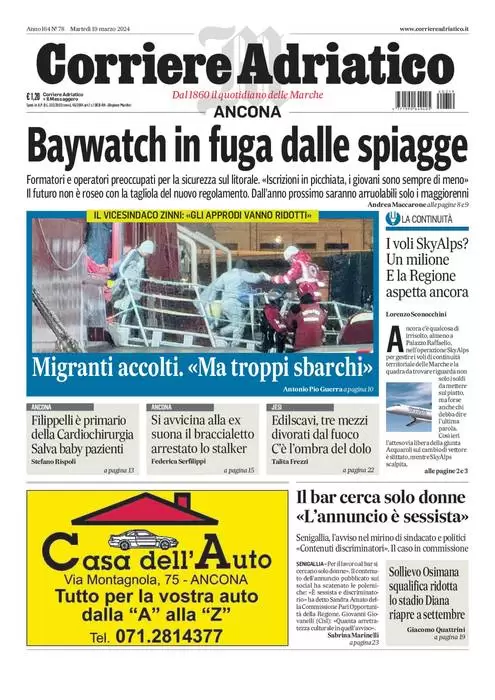 anteprima della prima pagina di corriere-adriatico-ancona del 18/03/2024