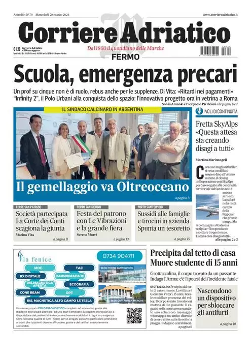 anteprima della prima pagina di corriere-adriatico-fermo del 19/03/2024