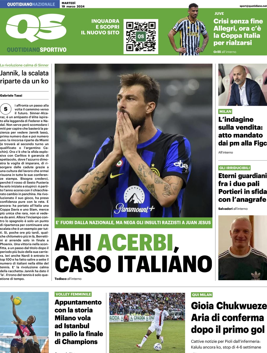 prima pagina - QS Quotidiano Sportivo del 19/03/2024