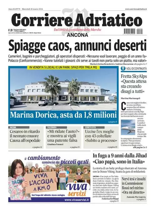 anteprima della prima pagina di corriere-adriatico-ancona del 19/03/2024