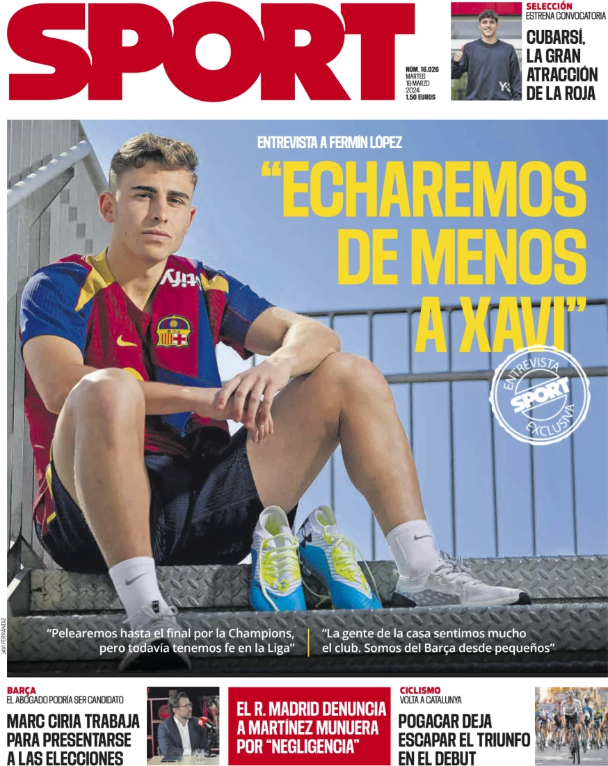 anteprima della prima pagina di sport-barcelona del 19/03/2024