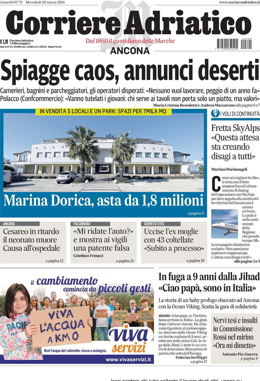 anteprima della prima pagina di corriere-adriatico-ancona del 20/03/2024