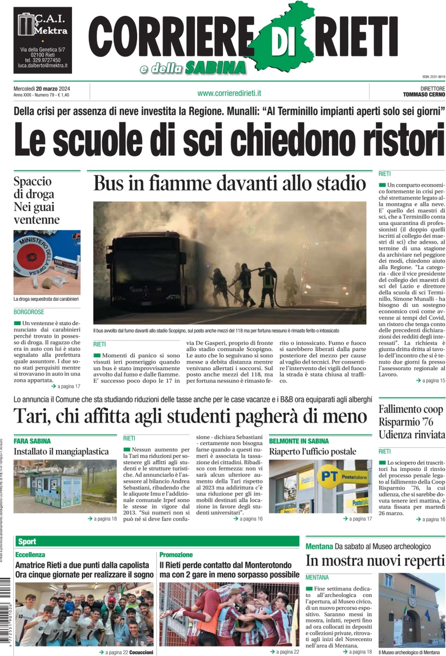anteprima della prima pagina di corriere-di-rieti-e-della-sabina del 20/03/2024