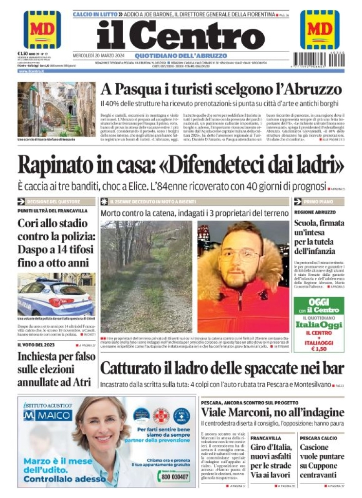 prima pagina - Il Centro (Pescara) del 20/03/2024