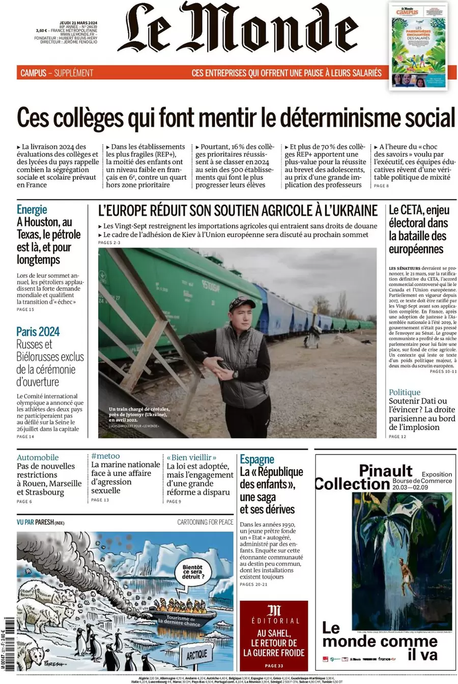 prima pagina - Le Monde del 20/03/2024