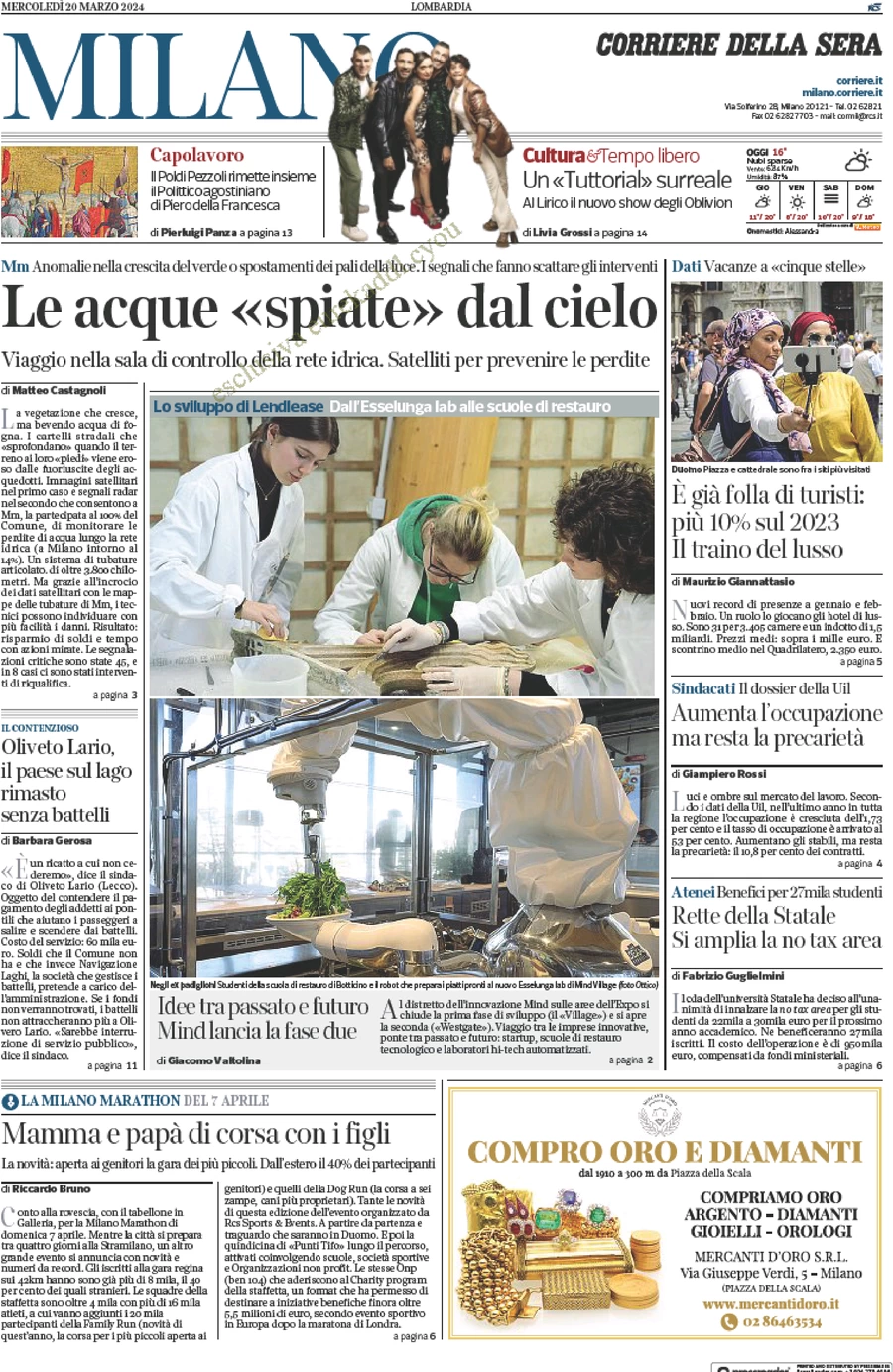 anteprima della prima pagina di corriere-della-sera-milano del 20/03/2024