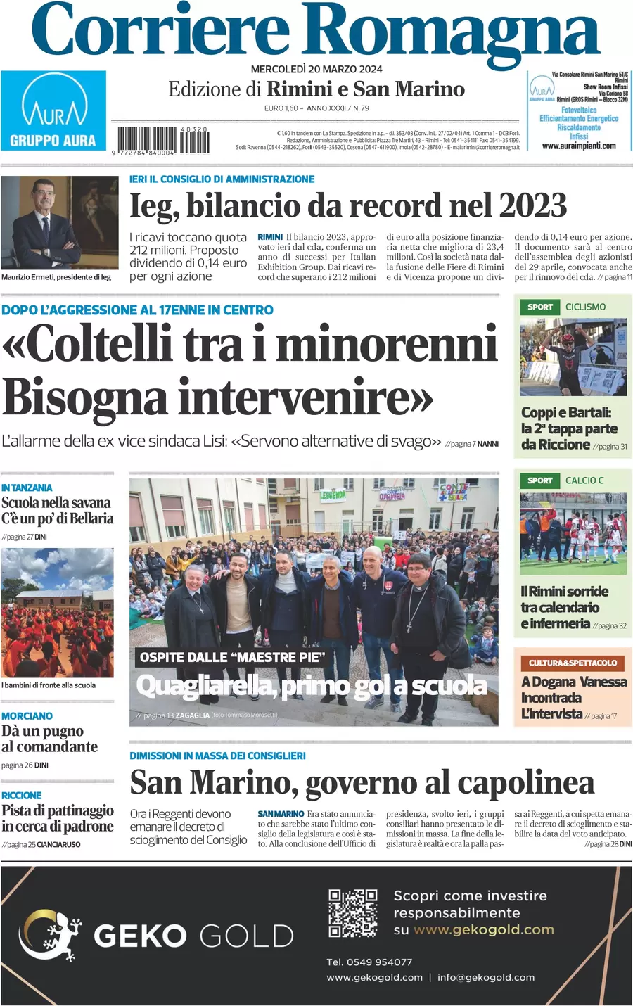 anteprima della prima pagina di corriere-romagna-rimini-e-san-marino del 20/03/2024