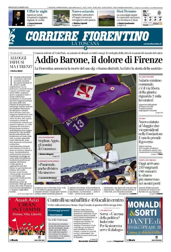 anteprima della prima pagina di corriere-fiorentino del 20/03/2024