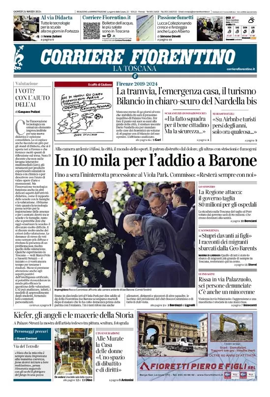 anteprima della prima pagina di corriere-fiorentino del 21/03/2024