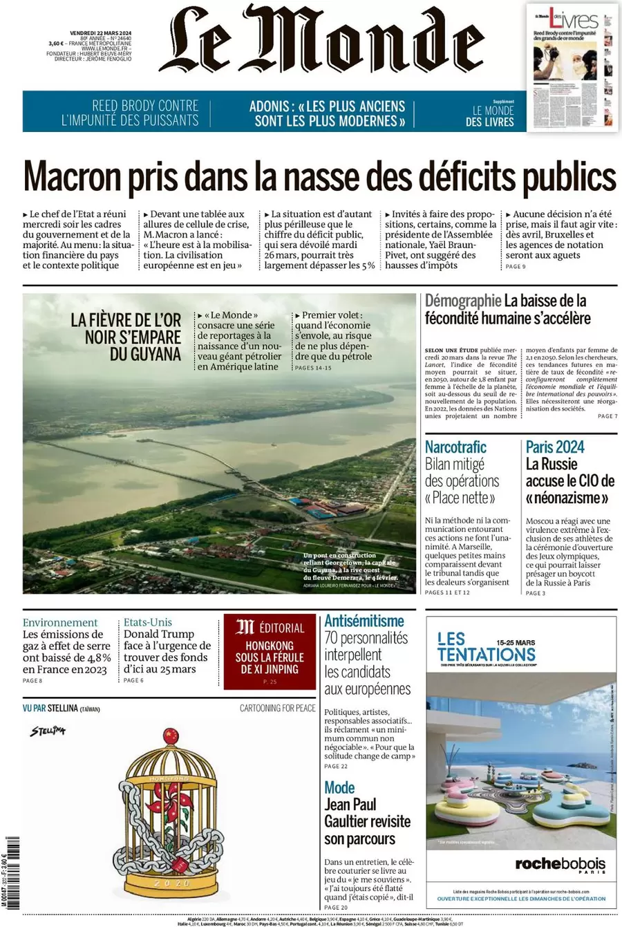 prima pagina - Le Monde del 21/03/2024