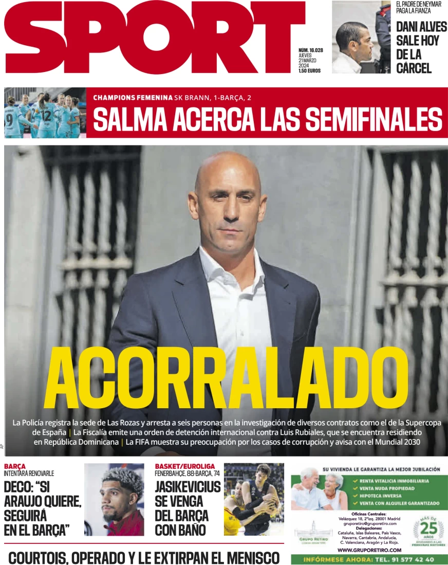 anteprima della prima pagina di sport-barcelona del 21/03/2024