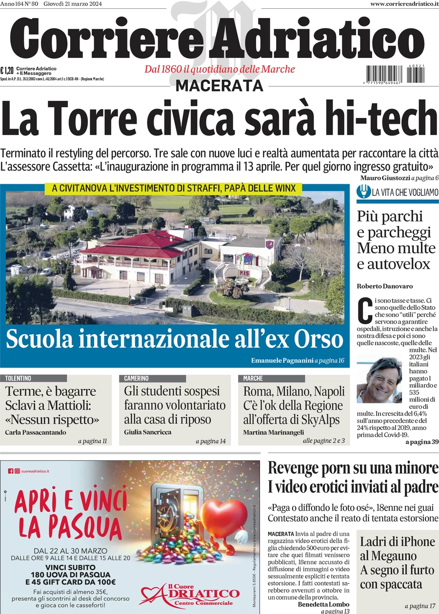 anteprima della prima pagina di corriere-adriatico-macerata del 21/03/2024