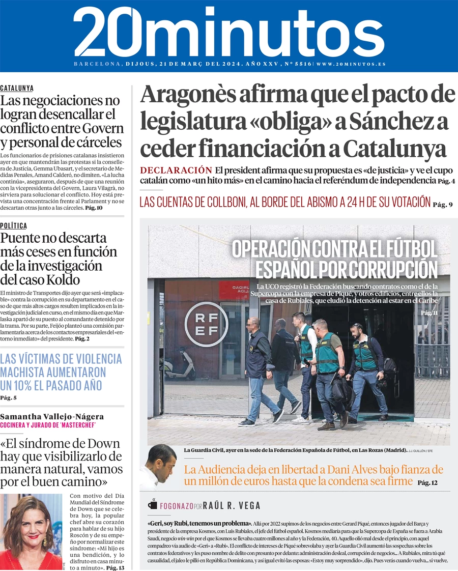 Anteprima prima pagina della rasegna stampa di ieri 2024-03-21 - 20-minutos-barcelona/