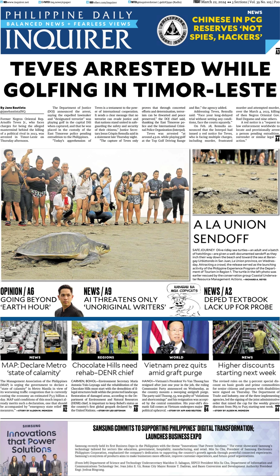 Anteprima prima pagina della rasegna stampa di ieri 2024-03-21 - philippine-daily-inquirer/