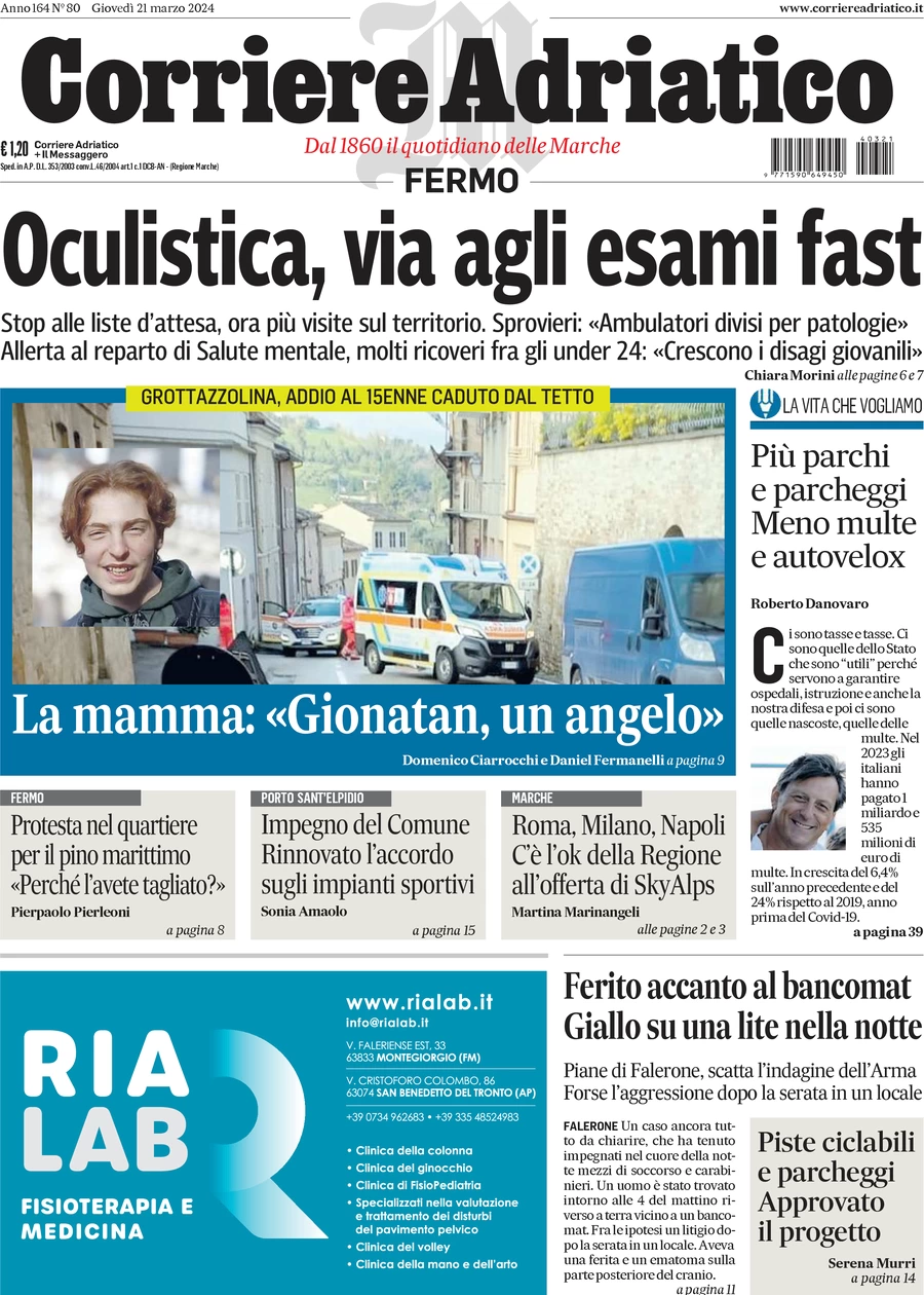anteprima della prima pagina di corriere-adriatico-fermo del 21/03/2024