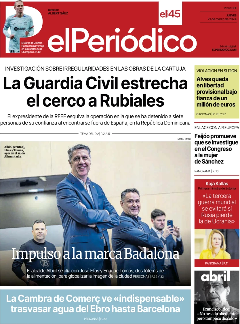 Anteprima prima pagina della rasegna stampa di ieri 2024-03-21 - el-periodico-de-catalunya/