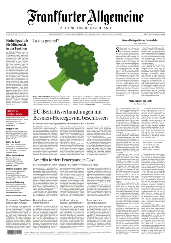 Anteprima prima pagina della rasegna stampa di ieri 2024-03-21 - frankfurter-allgemeine-zeitung/