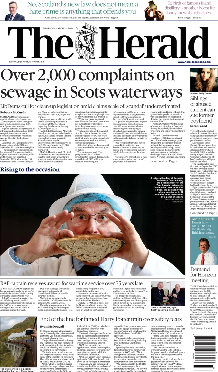 Anteprima prima pagina della rasegna stampa di ieri 2024-03-21 - the-herald-scotland/