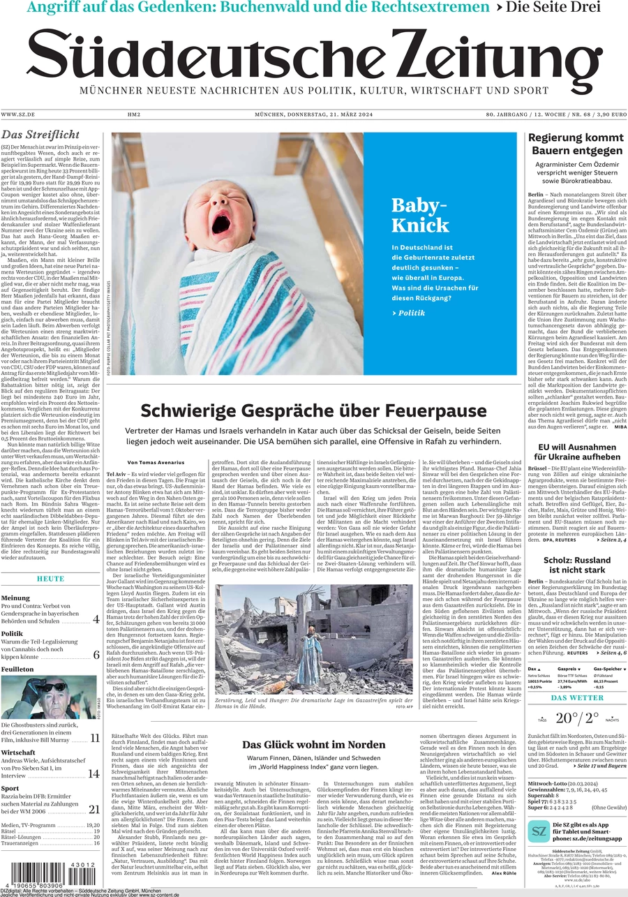 Anteprima prima pagina della rasegna stampa di ieri 2024-03-21 - suddeutsche-zeitung/